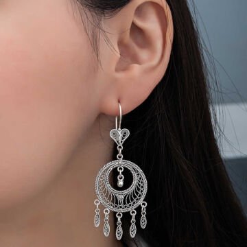 925 Ayar Gümüş Çember Telkari Sallantılı Kadın Küpe
