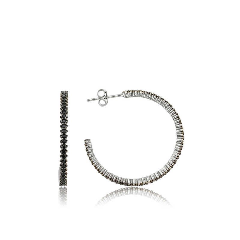 925 Ayar Gümüş Tamtur Siyah Taşlı Küpe