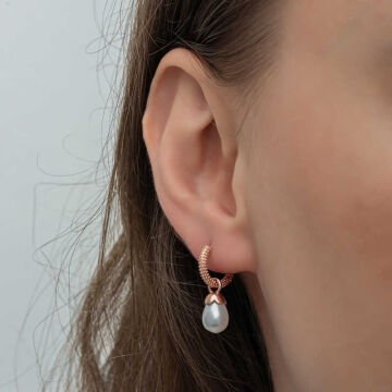 925 Ayar Gümüş Rose Damla İnci Kadın Küpe