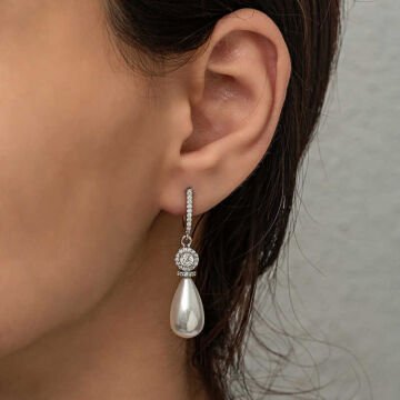 925 Ayar Gümüş Damla İnci Kadın Küpe