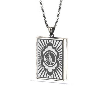 925 Ayar Gümüş Kare İçi Açılabilen Tuğra Muskalık Gümüş Kolye