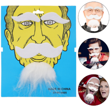 Beyaz Renk Kendinden Yapışkanlı Takma Sakal Bıyık ve Kaş Seti