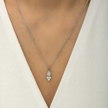 925 Ayar Gümüş Çiğ Damlası Mekik Tektaş Bayan Gümüş Kolye