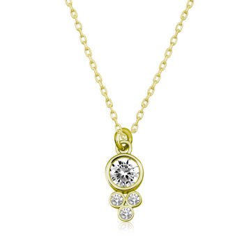 925 Ayar Gümüş Çiğ Damlası Yuvarlak Tektaş Bayan Gümüş Kolye