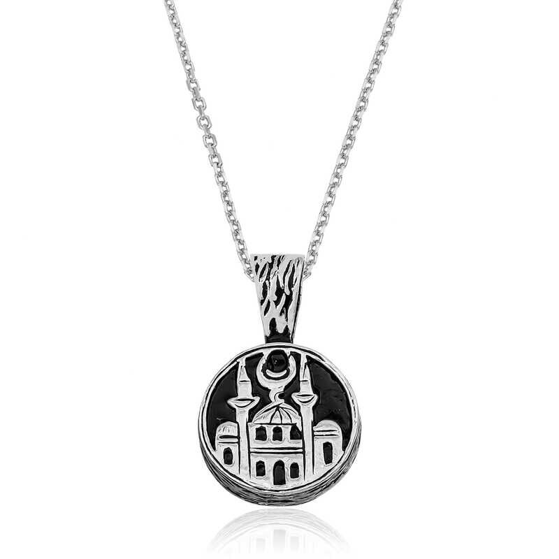 925 Ayar Gümüş Cami Desenli Gümüş Kolye