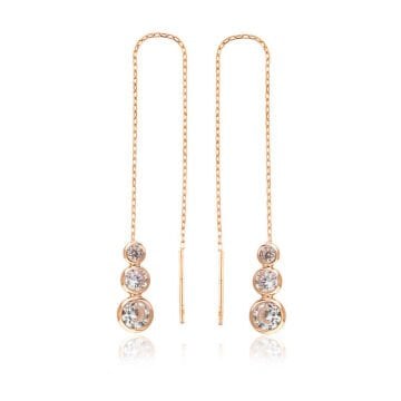 925 Ayar Gümüş Beyaz Taşlı Zincirli Küpe