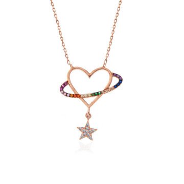 925 Ayar Gümüş Rose Kalp Yıldız Kadın Kolye