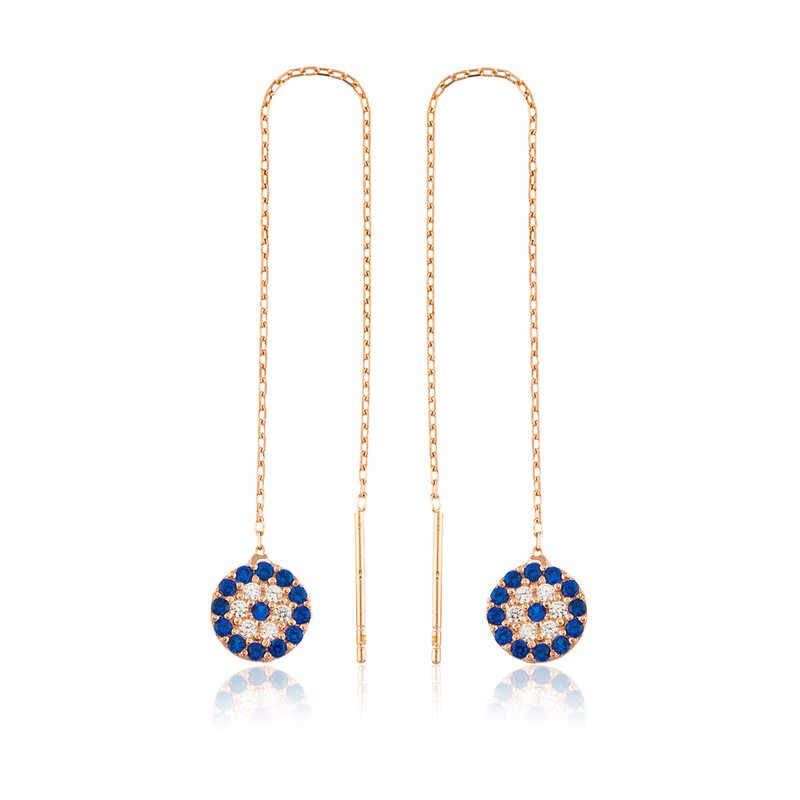 925 Ayar Gümüş Zincirli Nazar Küpe