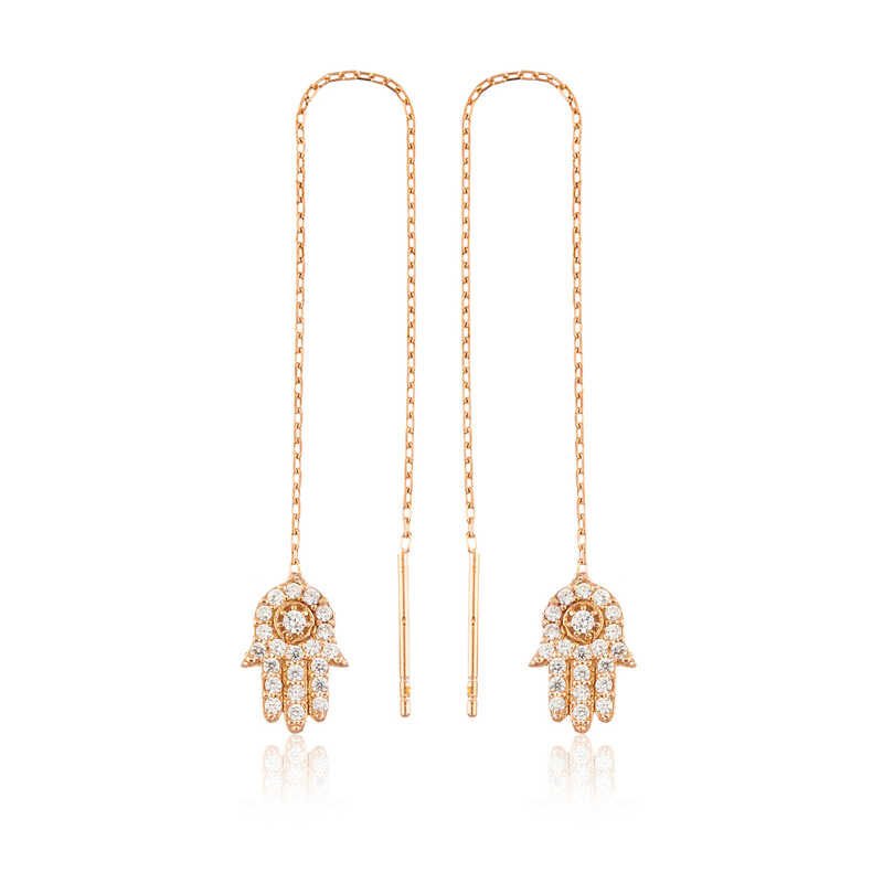 925 Ayar Gümüş Zincirli Fatma Ana Eli Küpe