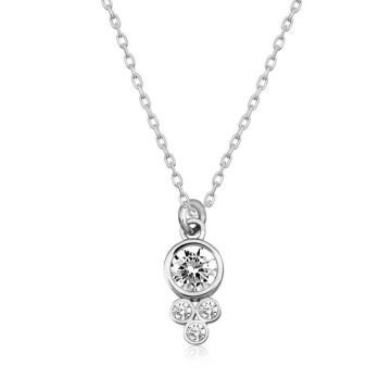 925 Ayar Gümüş Çiğ Damlası Yuvarlak Tektaş Bayan Gümüş Kolye