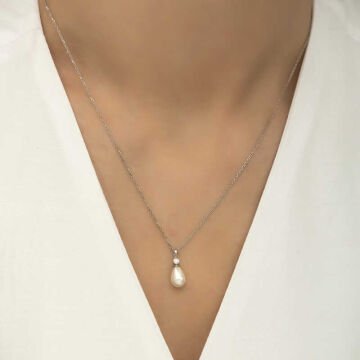 925 Ayar Gümüş Damla İnci Bayan Gümüş Kolye