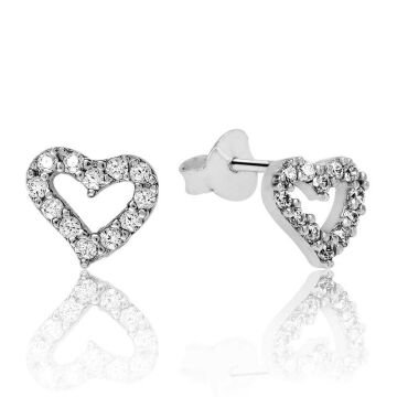 925 Ayar Gümüş Beyaz Kalpli Çivili Küpe