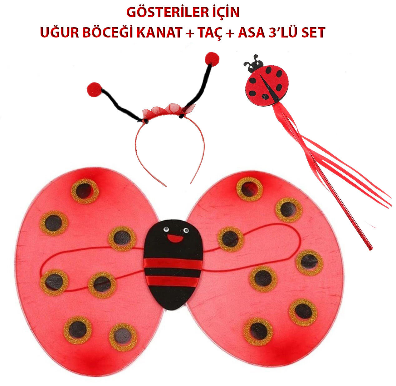 Çocuk Gösteri İçin Uğur Böceği Kanat + Taç + Asa