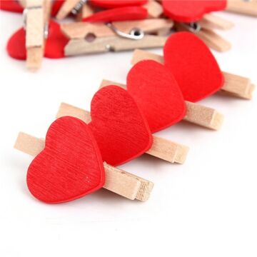 Fotoğraf Albüm 10'lu Kalp Şekilli Ahşap Mandallar 3.5cm (10'lu Set-12 Paket)