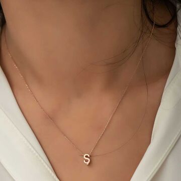 925 Ayar Gümüş Rose 3 Boyutlu Ş Harf Kadın Gümüş Kolye