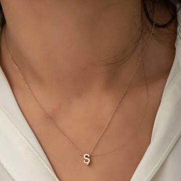 925 Ayar Gümüş Rose 3 Boyutlu Ş Harf Kadın Gümüş Kolye