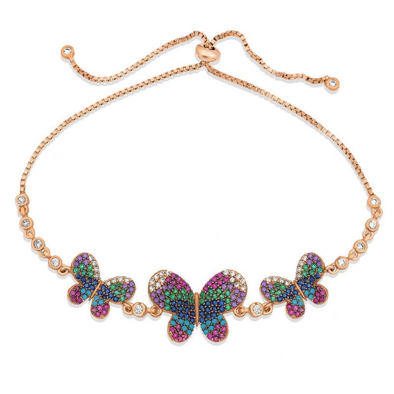 925 Ayar Gümüş Rose Kelebekli Asansör Bileklik