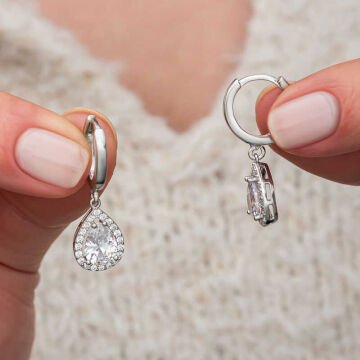 Gümüş Beyaz Zirkon Taşlı Damla Kadın Küpe