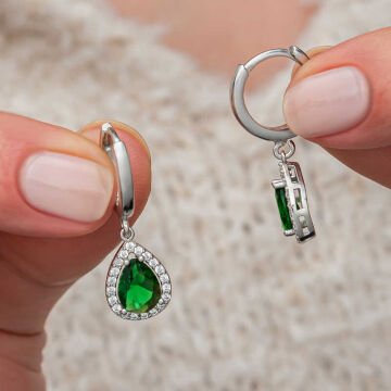 Gümüş Yeşil Zirkon Taşlı Damla Kadın Küpe