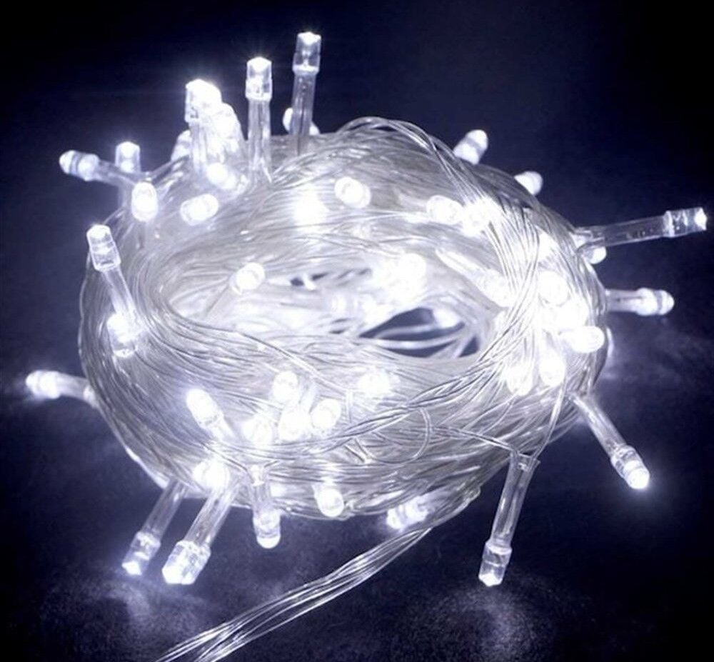 10m 100 Led Boncuk Lamba Beyaz Işık Şeffaf Kablo