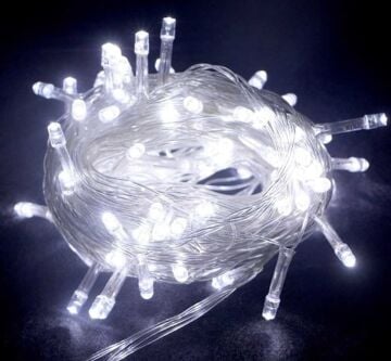 10m 100 Led Boncuk Lamba Beyaz Işık Şeffaf Kablo