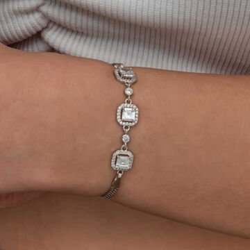 Gümüş Üçlü Kare Kadın Bileklik