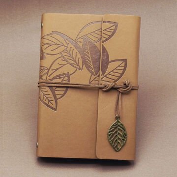 Siyah Yapraklı Deri Defter Ve Kalem Seti