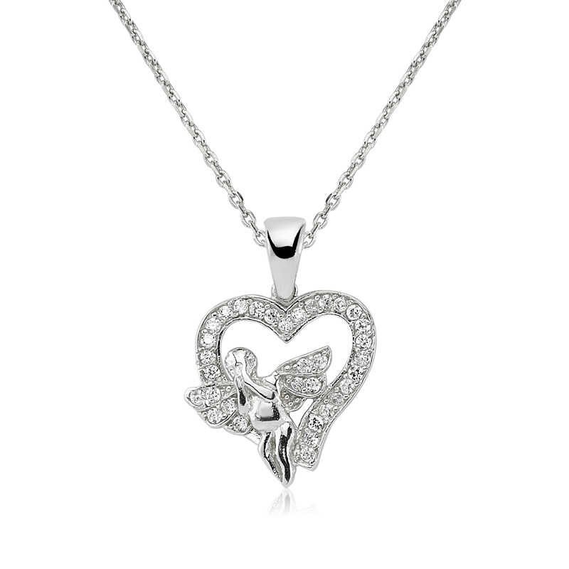 925 Ayar Gümüş Melek Kalp Kadın Gümüş Kolye