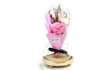 Fanus Gül 28/14cm Cam Fanus Led Işıklı Hediyelik