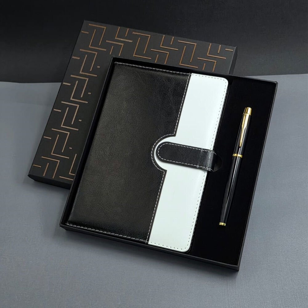 Siyah Beyaz Tarihsiz Ajanda Defter Kalem Seti