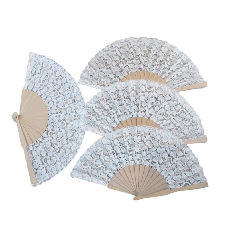 Ahşap Dantelli Yelpaze Beyaz Renk 12 Adet