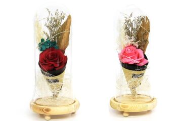 Fanus Gül 28/12cm Cam Fanus Led Işıklı Hediyelik