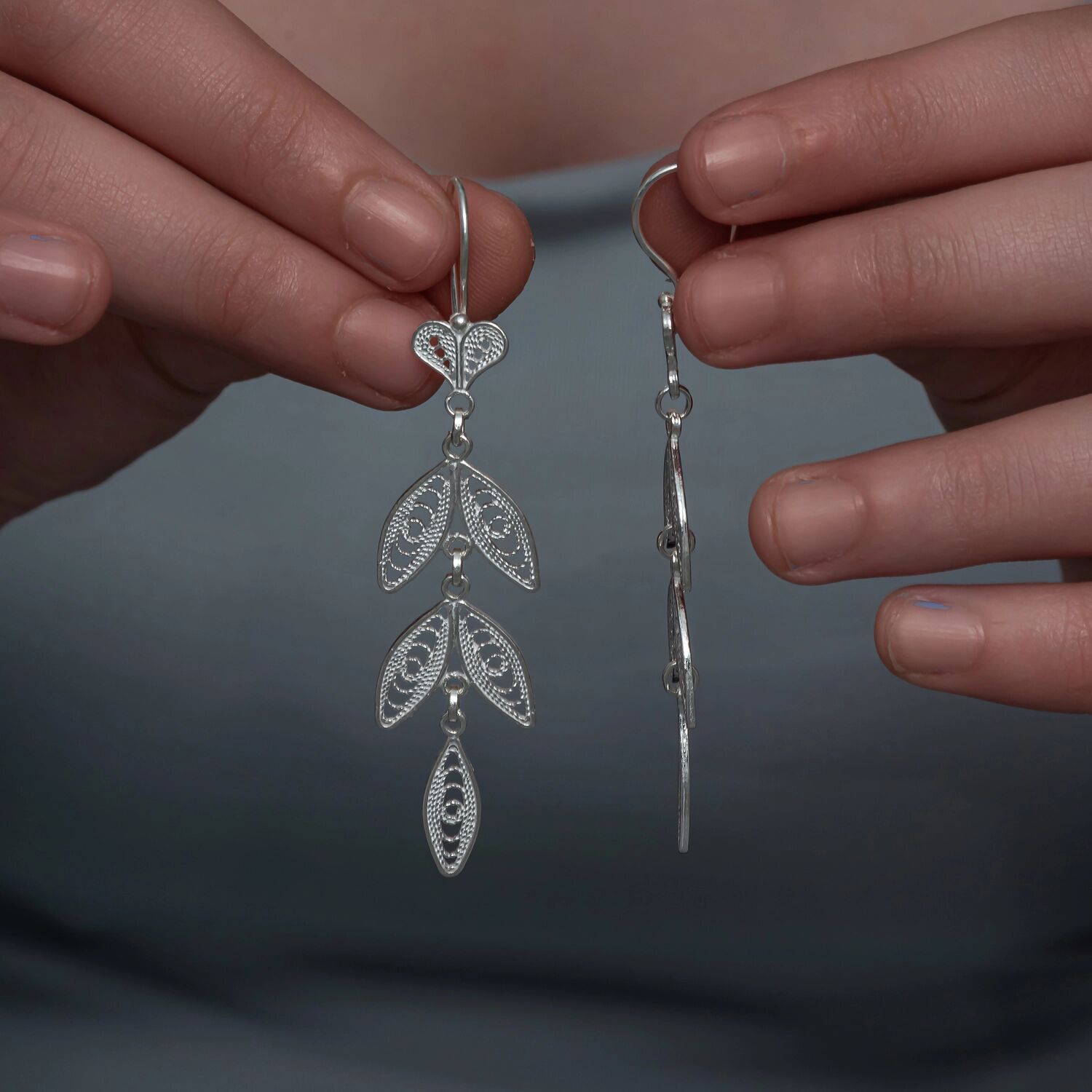 Gümüş Zarif Yaprak Telkari Kadın Küpe