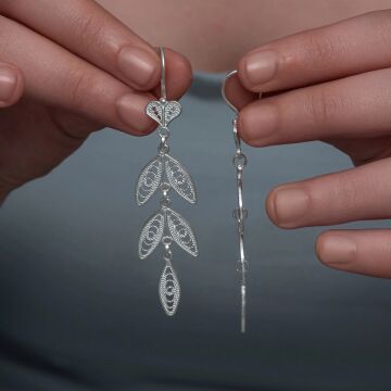 Gümüş Zarif Yaprak Telkari Kadın Küpe