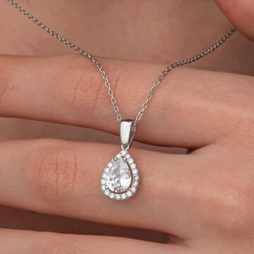 Gümüş Damla Beyaz Zirkon Taşlı Kadın Kolye