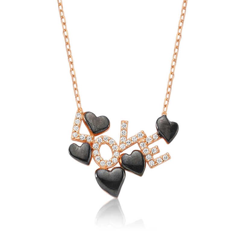 925 Ayar Gümüş Love Yazılı Kalpli Kadın Gümüş Kolye