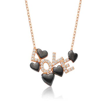 925 Ayar Gümüş Love Yazılı Kalpli Kadın Gümüş Kolye