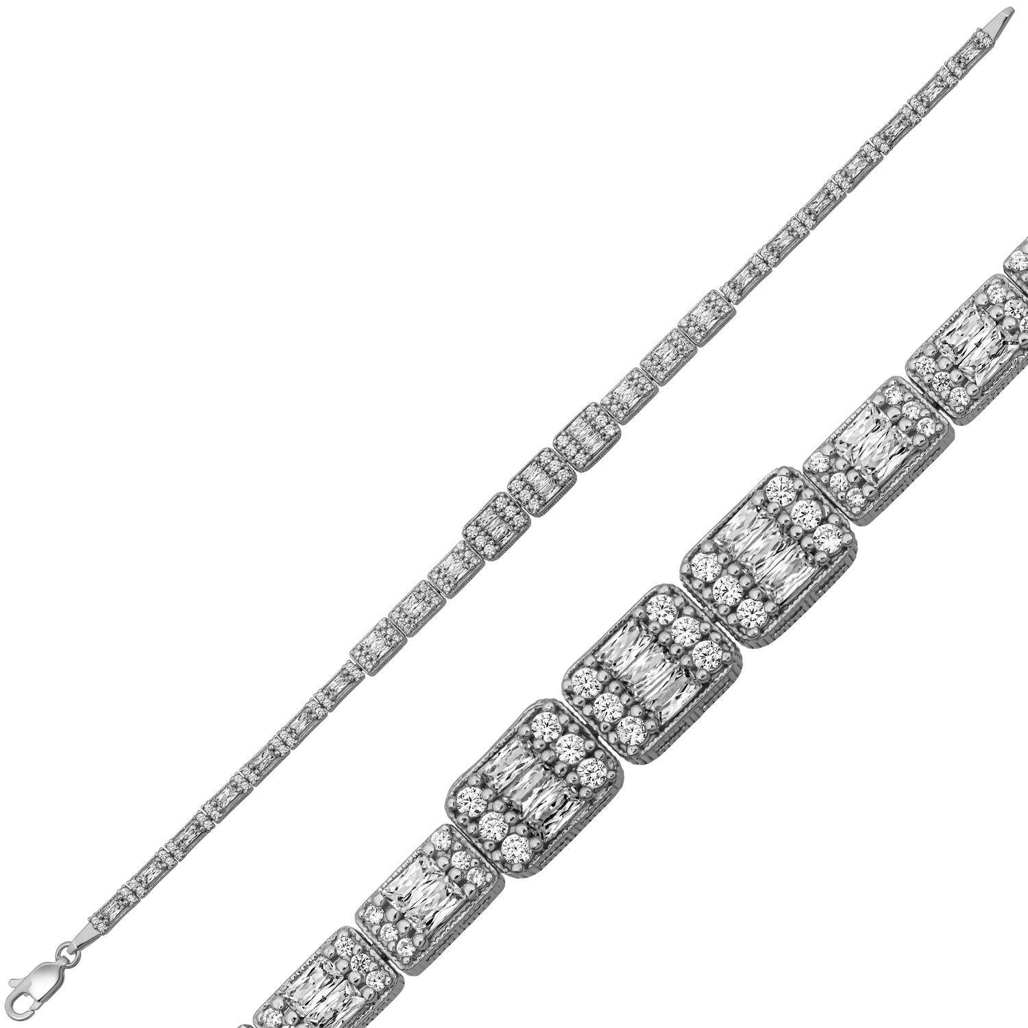 Gümüş Sıralı Baget Taşlı Su Yolu Kadın Bileklik