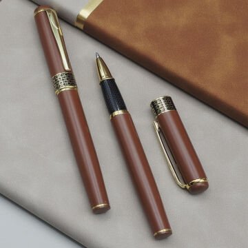 Gold İşlemeli Kahverengi Metal Roller Kalem