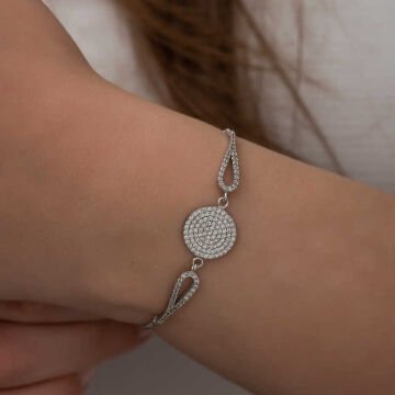 925 Ayar Gümüş Zirkon Taşlı Daire Bileklik