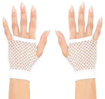 Parti Aksesuar Beyaz Renk Kısa Boy Fileli Örgü Eldiven