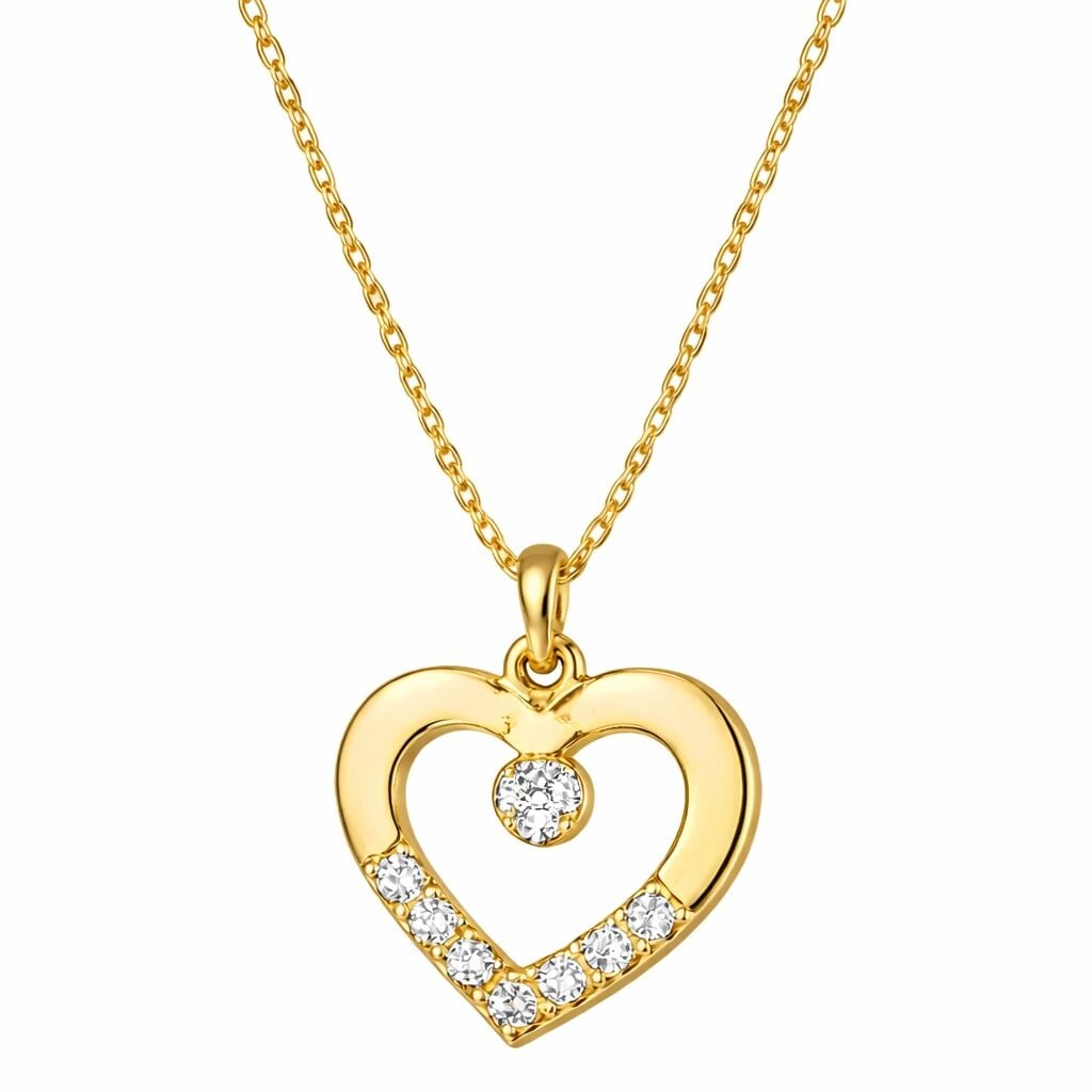 Gümüş Gold Minik Kalpli Tektaş Kadın Kolye