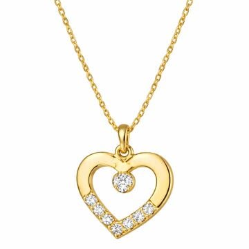Gümüş Gold Minik Kalpli Tektaş Kadın Kolye
