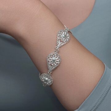 Gümüş Damla Papatya Telkari Kadın Bileklik