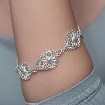 Gümüş Damla Papatya Telkari Kadın Bileklik