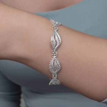 Gümüş Zarif Yaprak Telkari Kadın Bileklik