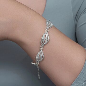 Gümüş Zarif Yaprak Telkari Kadın Bileklik
