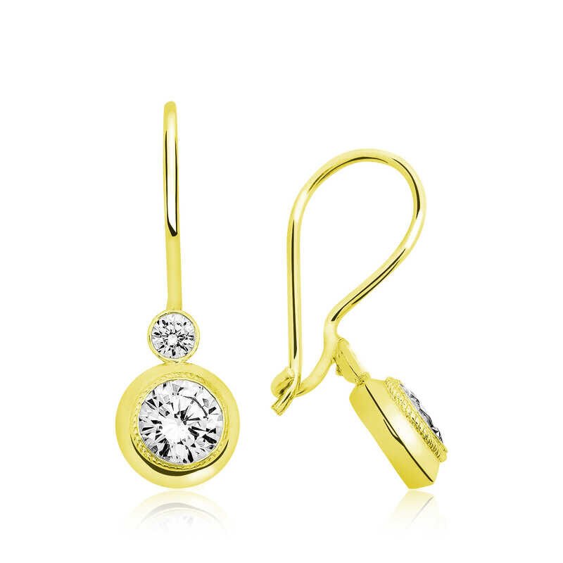 ​925 Ayar Gümüş Gold Sallantılı Tek Taş Küpe