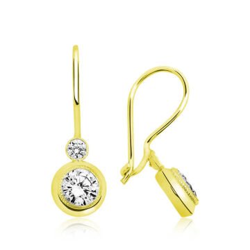 ​925 Ayar Gümüş Gold Sallantılı Tek Taş Küpe