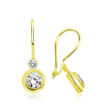 ​925 Ayar Gümüş Gold Sallantılı Tek Taş Küpe